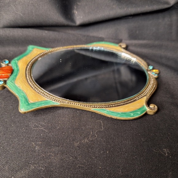Vintage Mandalay Austrian Enamel Bird Hand Mirror Rhinestone Vanity Art Nouveau - Picture 14 of 15